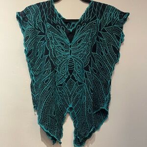 Vintage Black and Teal Butterfly Top